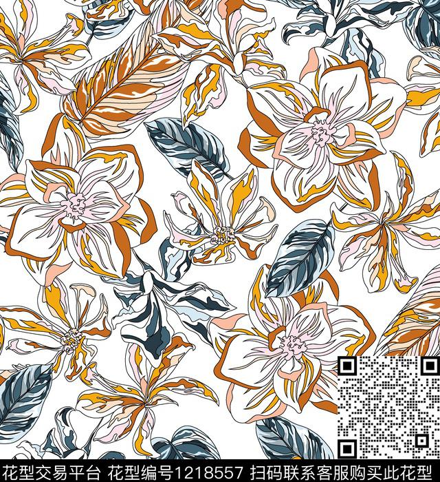 清爽底花卉花卉大牌风数码印花华亿平台下载（图片编号: 1218557） - 瓦栏（Walan）