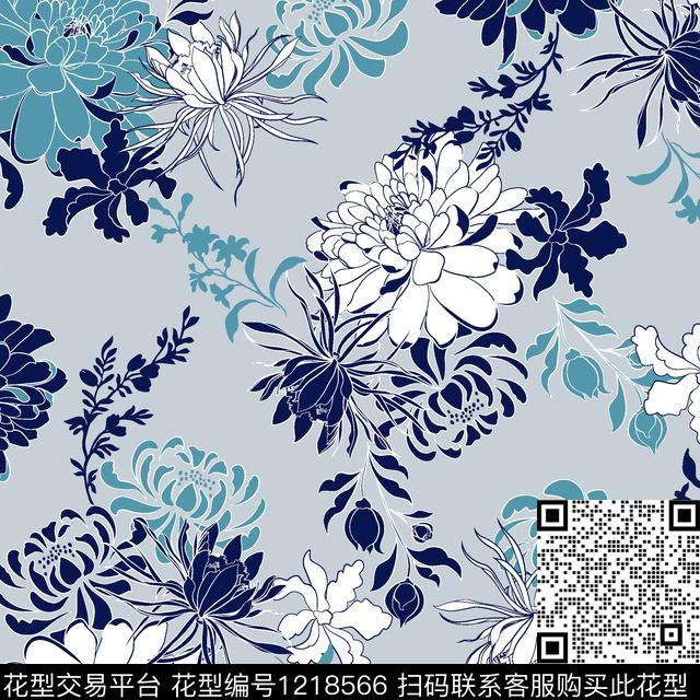 花卉大牌风几何花卉数码印花华亿平台下载（图片编号: 1218566） - 瓦栏（Walan）