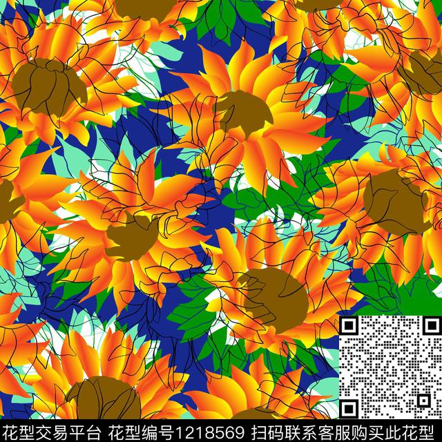 花卉大牌风向日葵数码印花华亿平台下载（图片编号: 1218569） - 瓦栏（Walan）