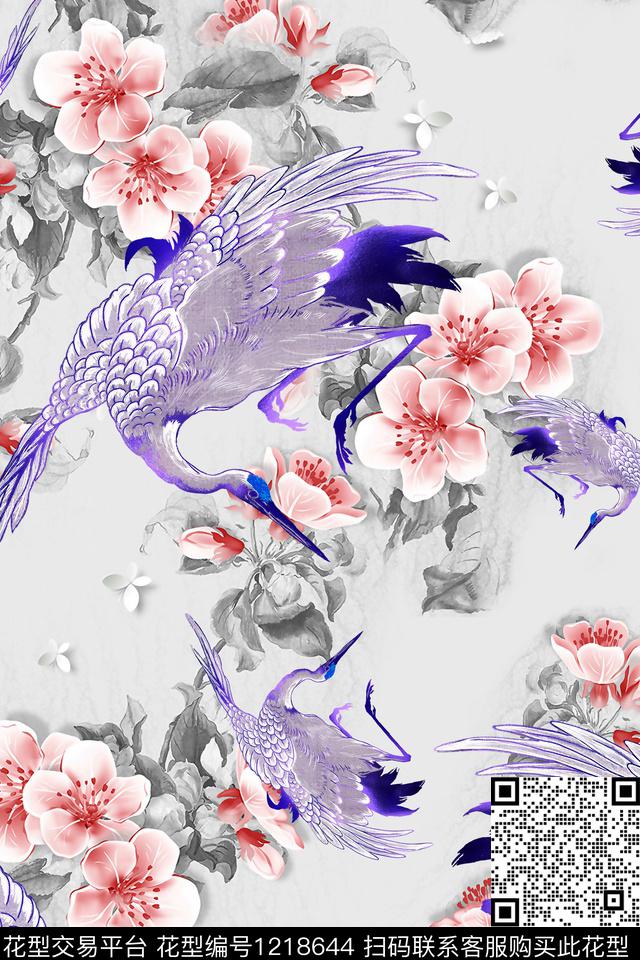 花卉动物中国风数码印花华亿平台下载（图片编号: 1218644） - 瓦栏（Walan）