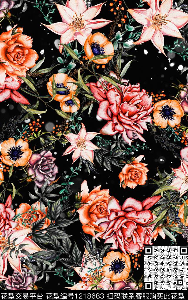 花卉肌理秋冬华亿平台数码印花华亿平台下载（图片编号: 1218683） - 瓦栏（Walan）