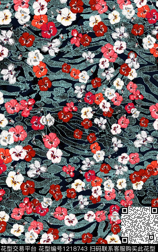 花卉手绘大花中老年数码印花华亿平台下载（图片编号: 1218743） - 瓦栏（Walan）