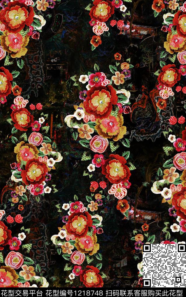 花卉手绘大花中老年数码印花华亿平台下载（图片编号: 1218748） - 瓦栏（Walan）