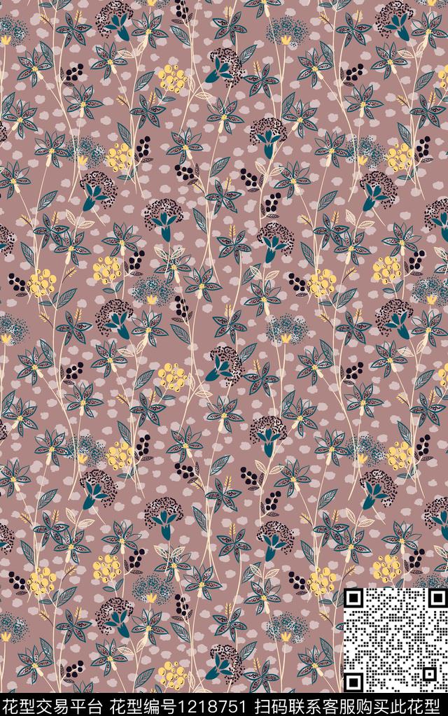花卉小碎花简约数码印花华亿平台下载（图片编号: 1218751） - 瓦栏（Walan）