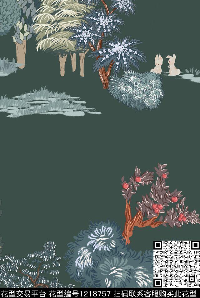 数码华亿平台树枝花卉传统印花华亿平台下载（图片编号: 1218757） - 瓦栏（Walan）