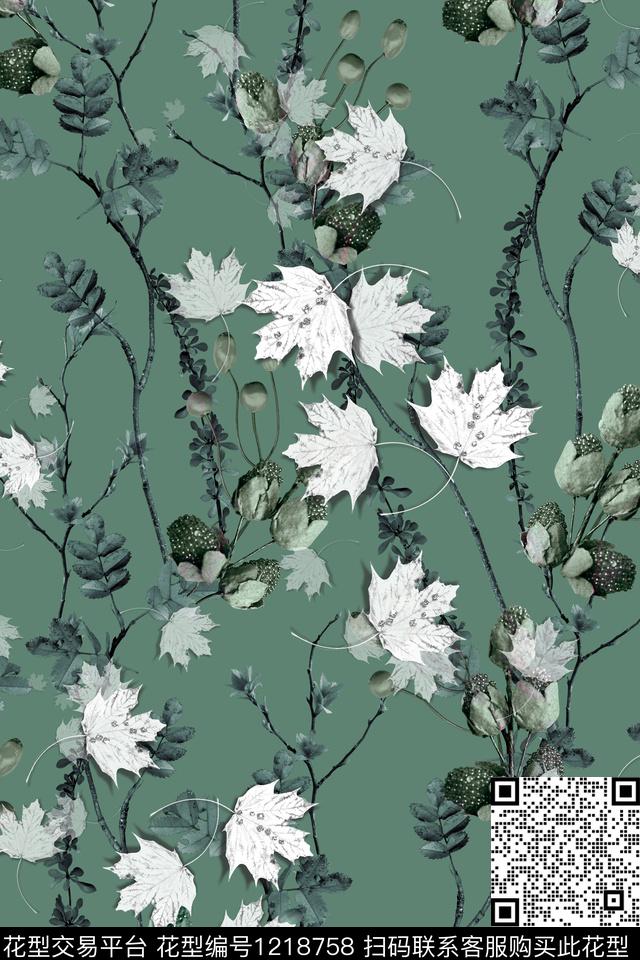 树枝休闲风小碎花传统印花华亿平台下载（图片编号: 1218758） - 瓦栏（Walan）