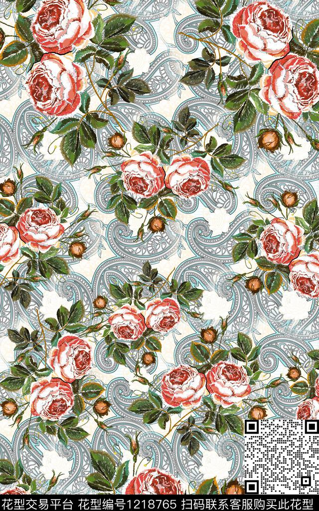花卉手绘大花中老年数码印花华亿平台下载（图片编号: 1218765） - 瓦栏（Walan）