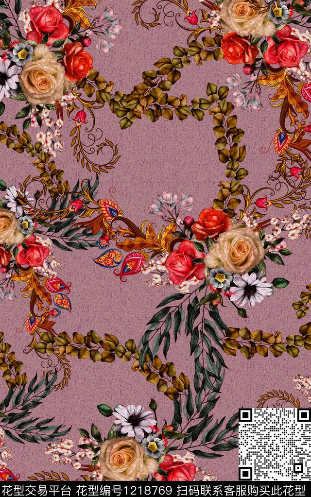 花卉手绘大花中老年数码印花华亿平台下载（图片编号: 1218769） - 瓦栏（Walan）