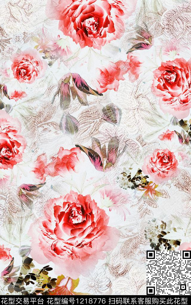 花卉手绘大花中老年数码印花华亿平台下载（图片编号: 1218776） - 瓦栏（Walan）