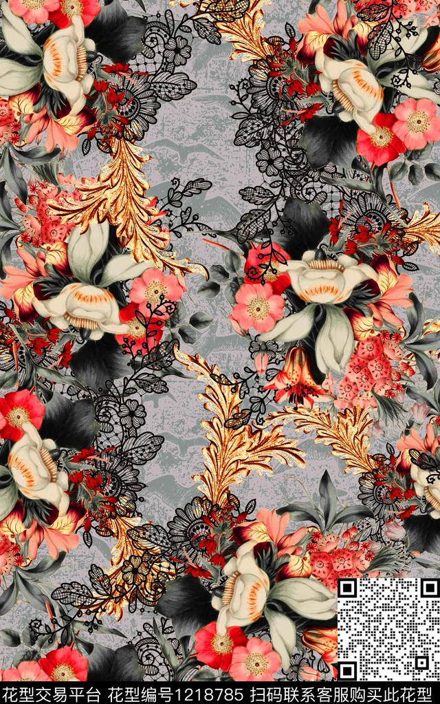 花卉手绘大花中老年数码印花华亿平台下载（图片编号: 1218785） - 瓦栏（Walan）