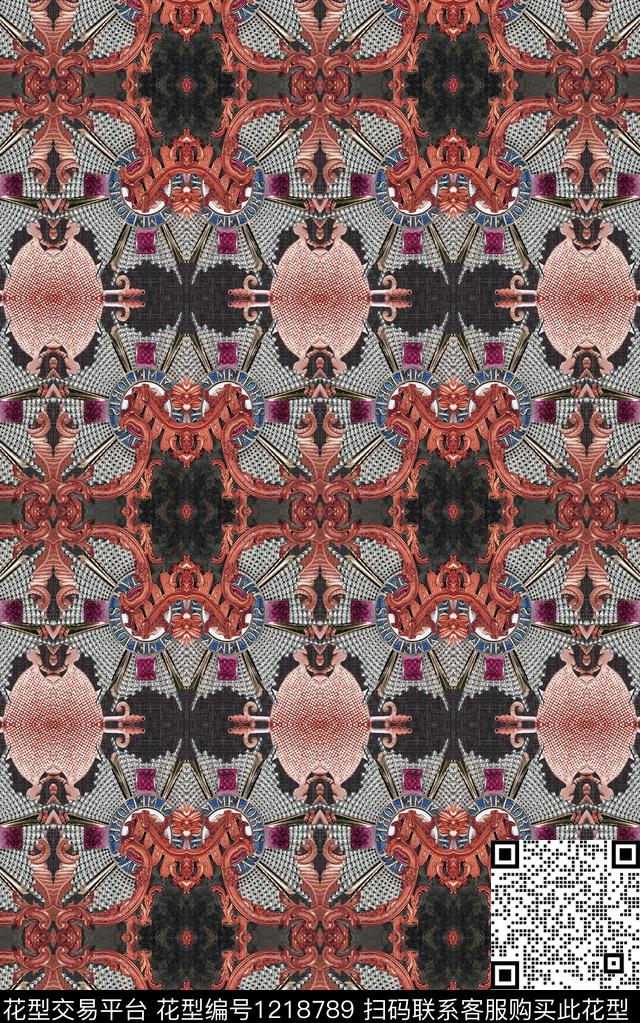 几何中老年民族风数码印花华亿平台下载（图片编号: 1218789） - 瓦栏（Walan）