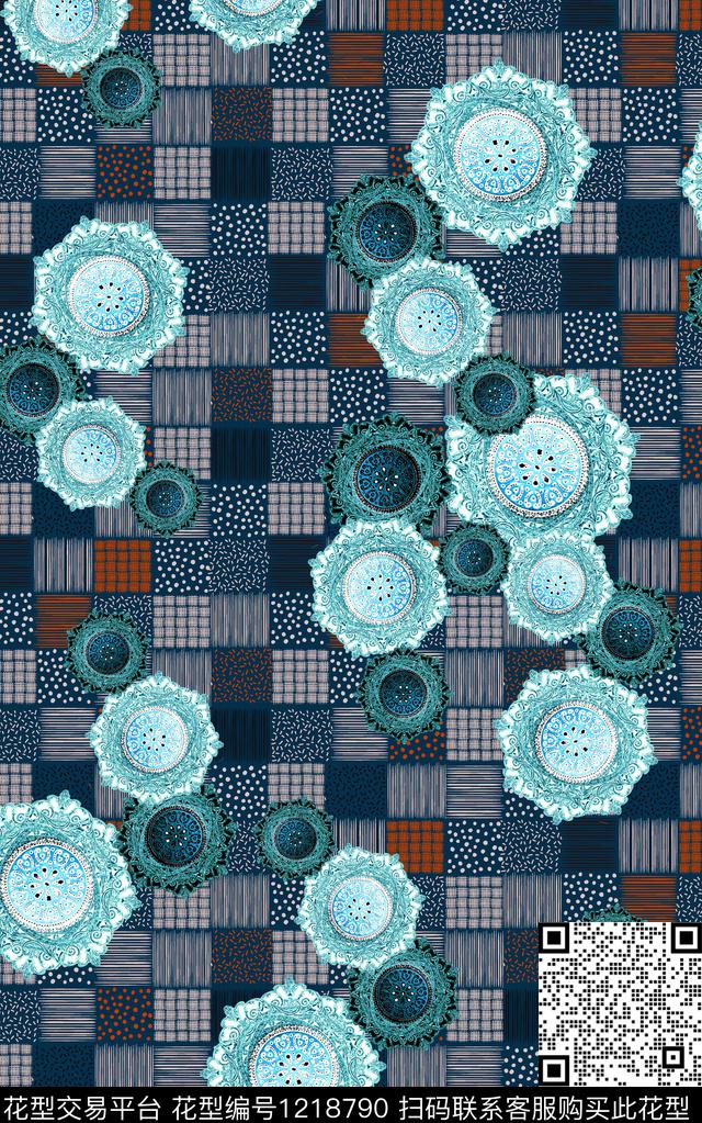 几何中老年民族风数码印花华亿平台下载（图片编号: 1218790） - 瓦栏（Walan）