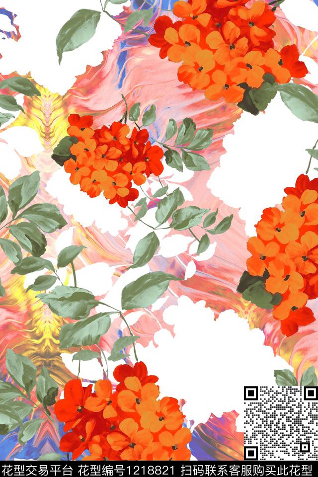 休闲花卉大牌风数码印花华亿平台下载（图片编号: 1218821） - 瓦栏（Walan）