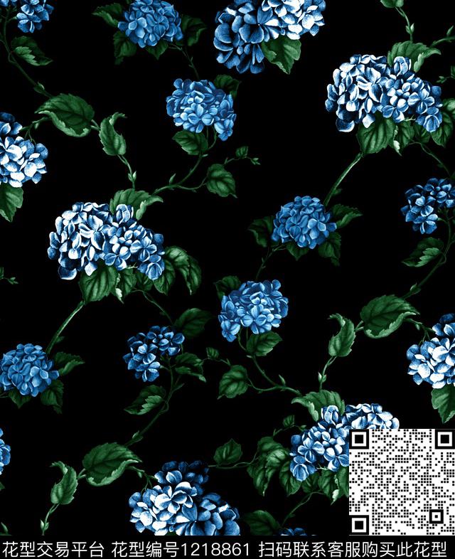 绣球花手绘花卉Hydrangea数码印花华亿平台下载（图片编号: 1218861） - 瓦栏（Walan）