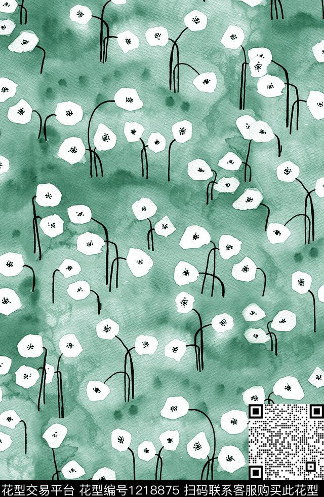 水彩花卉小碎花蓝印花数码印花华亿平台下载（图片编号: 1218875） - 瓦栏（Walan）