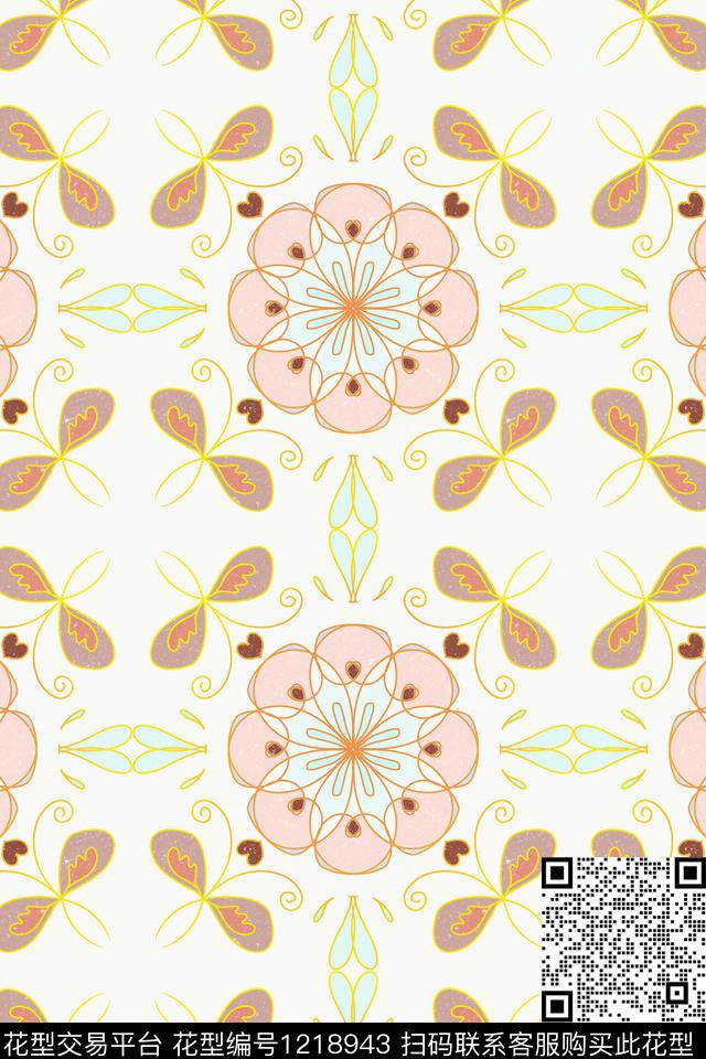 古典花纹民族风圆形花边数码印花华亿平台下载（图片编号: 1218943） - 瓦栏（Walan）