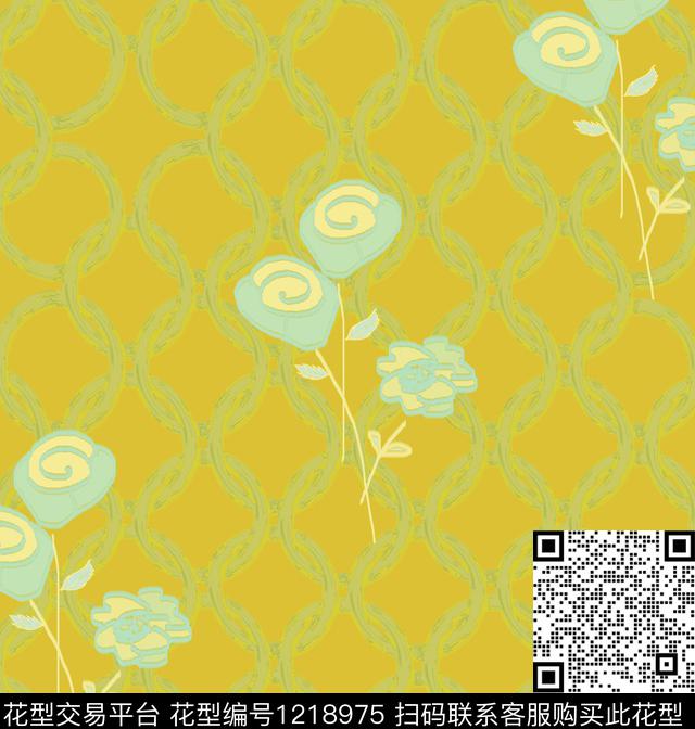手绘花卉圆形数码印花华亿平台下载（图片编号: 1218975） - 瓦栏（Walan）