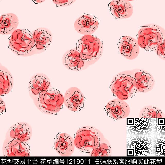 淑女小清新玫瑰花数码印花华亿平台下载（图片编号: 1219011） - 瓦栏（Walan）