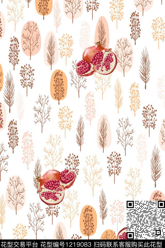 休闲植物线条数码印花华亿平台下载（图片编号: 1219083） - 瓦栏（Walan）