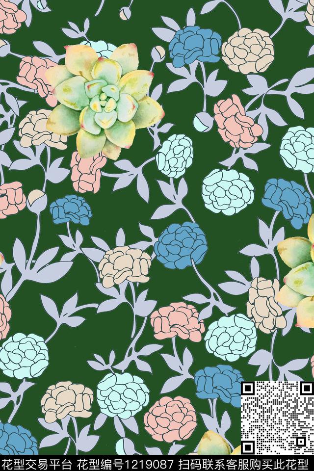 休闲花卉植物数码印花华亿平台下载（图片编号: 1219087） - 瓦栏（Walan）