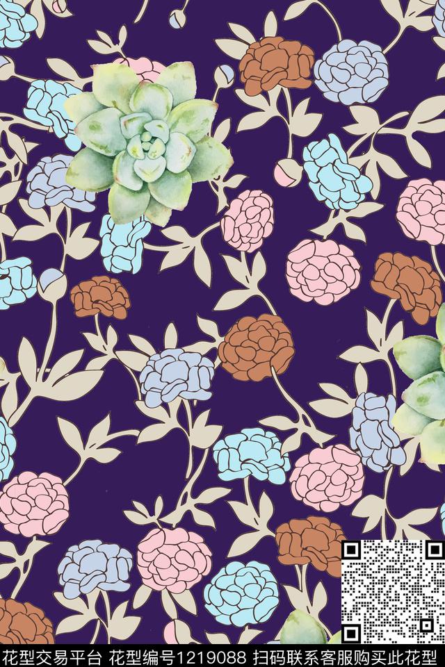 休闲花卉植物数码印花华亿平台下载（图片编号: 1219088） - 瓦栏（Walan）