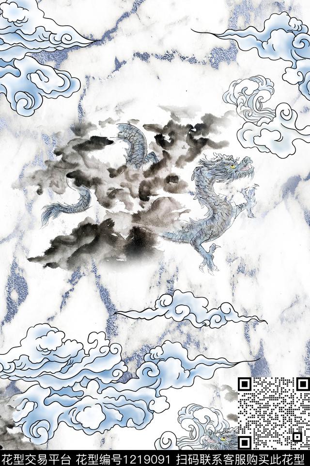 龙肌理水墨风数码印花华亿平台下载（图片编号: 1219091） - 瓦栏（Walan）