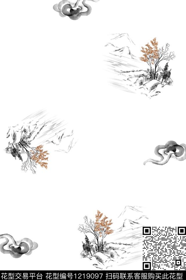 水墨风数码印花华亿平台下载（图片编号: 1219097） - 瓦栏（Walan）