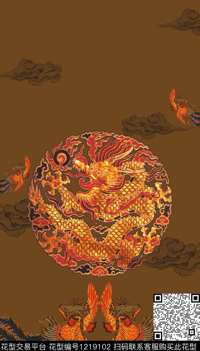 香云纱定位花中国风数码印花华亿平台下载（图片编号: 1219102） - 瓦栏（Walan）