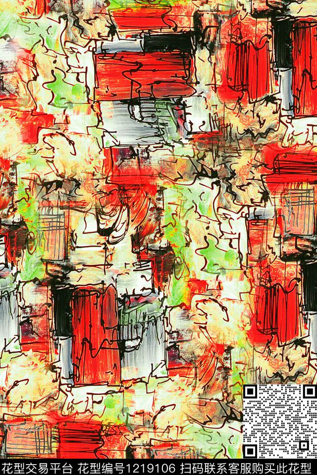 油画华亿平台几何满版散花数码印花华亿平台下载（图片编号: 1219106） - 瓦栏（Walan）