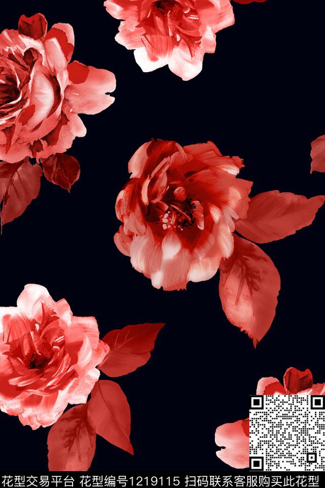 水彩花卉花卉大牌风数码印花华亿平台下载（图片编号: 1219115） - 瓦栏（Walan）