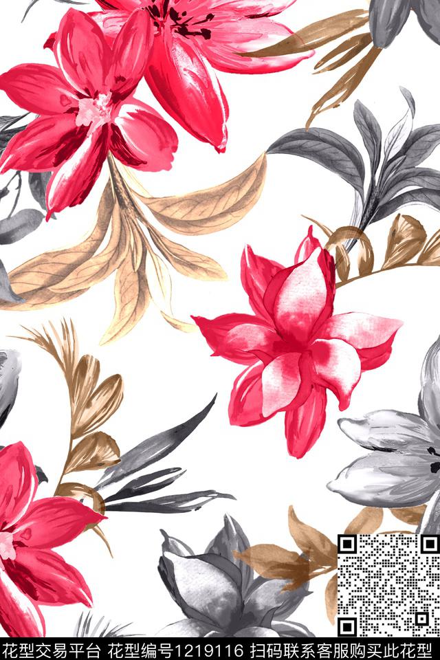 水彩花卉花卉大牌风数码印花华亿平台下载（图片编号: 1219116） - 瓦栏（Walan）