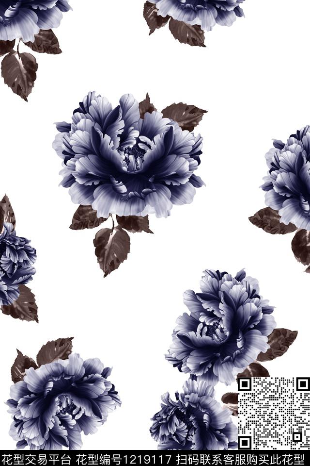 花卉大牌风水墨风数码印花华亿平台下载（图片编号: 1219117） - 瓦栏（Walan）