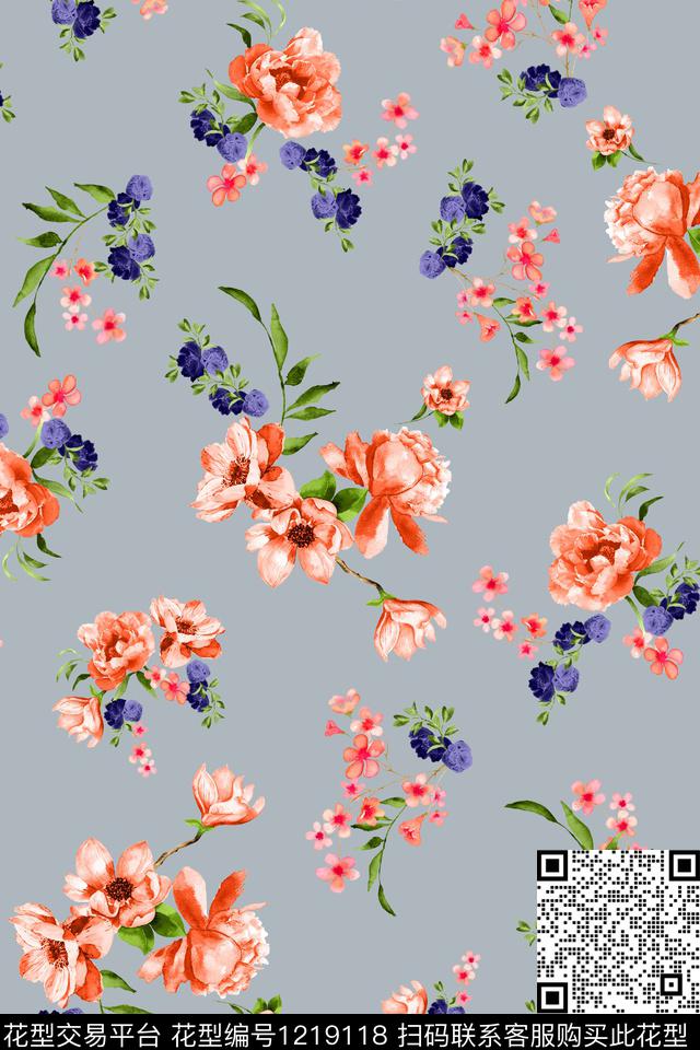 水彩花卉花卉大牌风数码印花华亿平台下载（图片编号: 1219118） - 瓦栏（Walan）