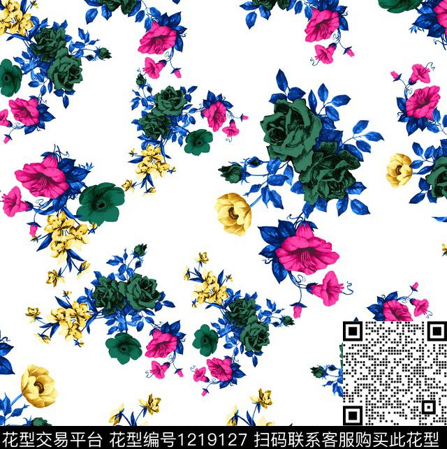 黑底花卉小碎花Floral数码印花华亿平台下载（图片编号: 1219127） - 瓦栏（Walan）