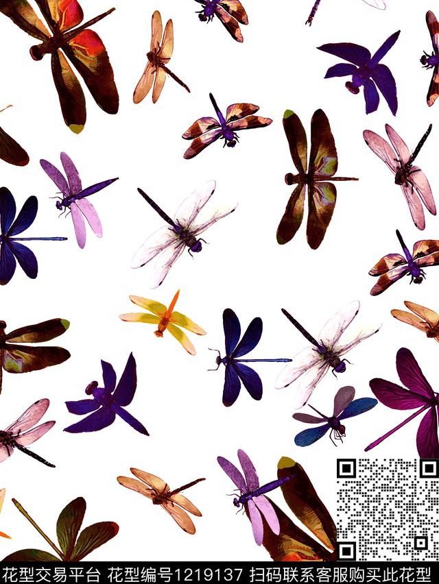蜻蜓黑底花卉Dragonfly数码印花华亿平台下载（图片编号: 1219137） - 瓦栏（Walan）