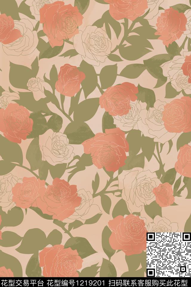 清爽底花卉花卉数码印花华亿平台下载（图片编号: 1219201） - 瓦栏（Walan）