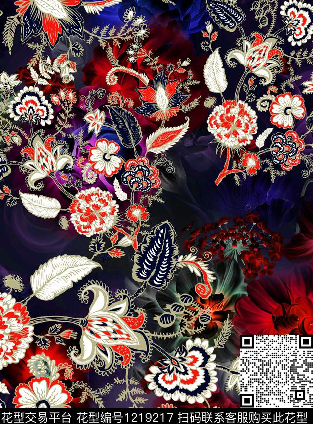 花卉肌理手绘花卉数码印花华亿平台下载（图片编号: 1219217） - 瓦栏（Walan）