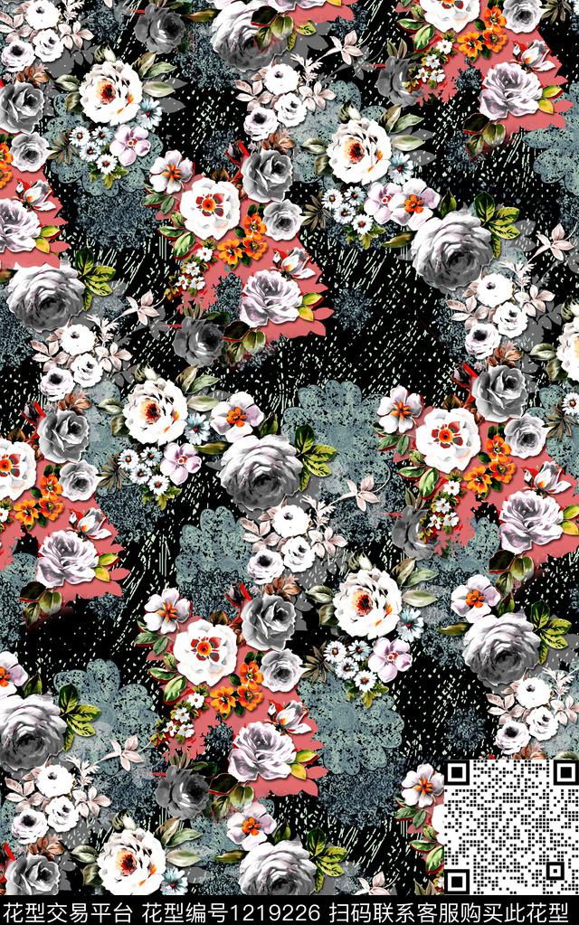 花卉肌理手绘花卉数码印花华亿平台下载（图片编号: 1219226） - 瓦栏（Walan）