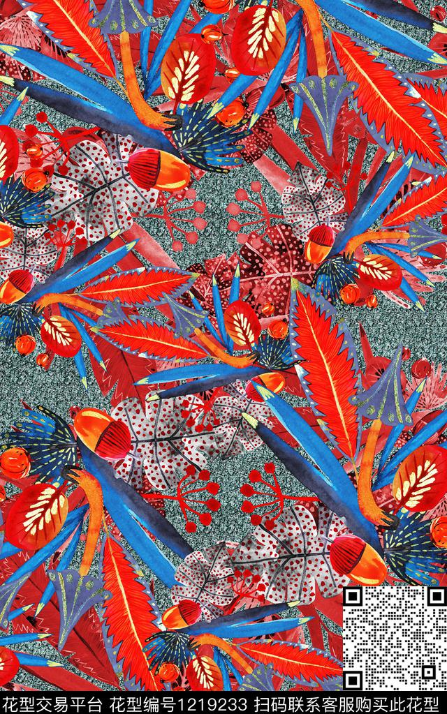 几何抽象花卉数码印花华亿平台下载（图片编号: 1219233） - 瓦栏（Walan）