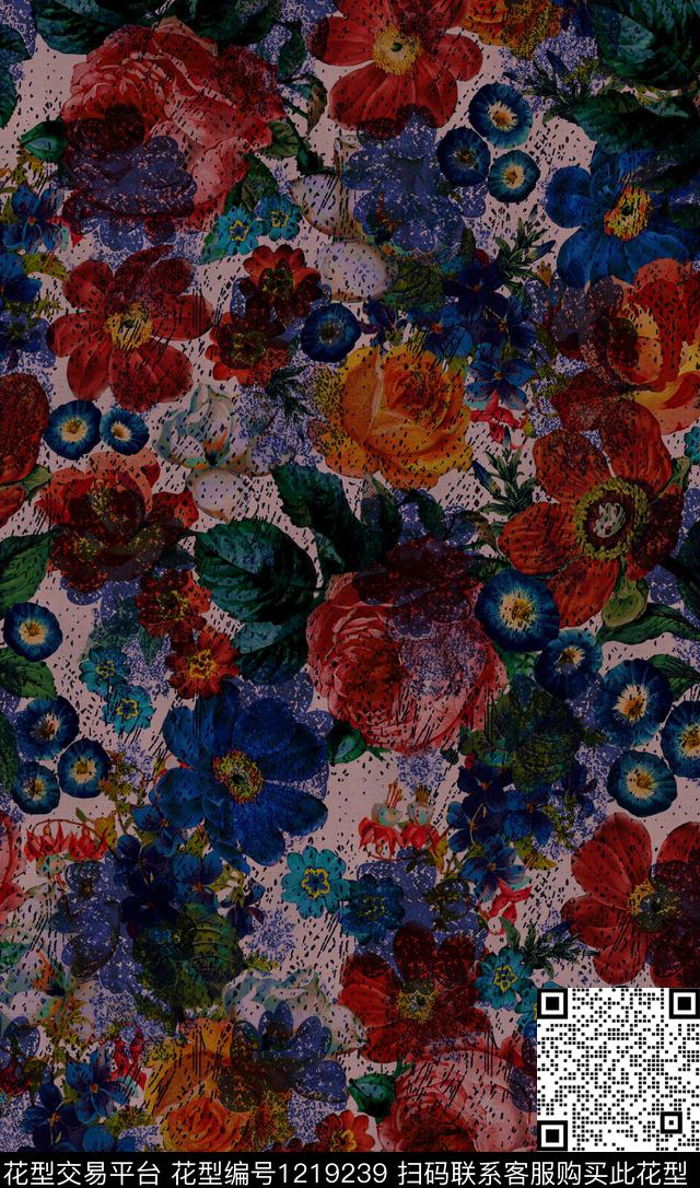 花卉肌理手绘花卉数码印花华亿平台下载（图片编号: 1219239） - 瓦栏（Walan）