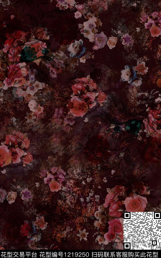 花卉肌理手绘花卉数码印花华亿平台下载（图片编号: 1219250） - 瓦栏（Walan）