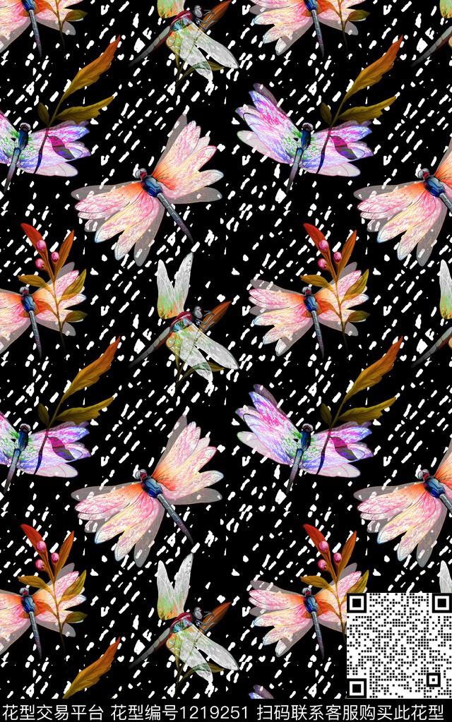 几何昆虫黑白华亿平台数码印花华亿平台下载（图片编号: 1219251） - 瓦栏（Walan）