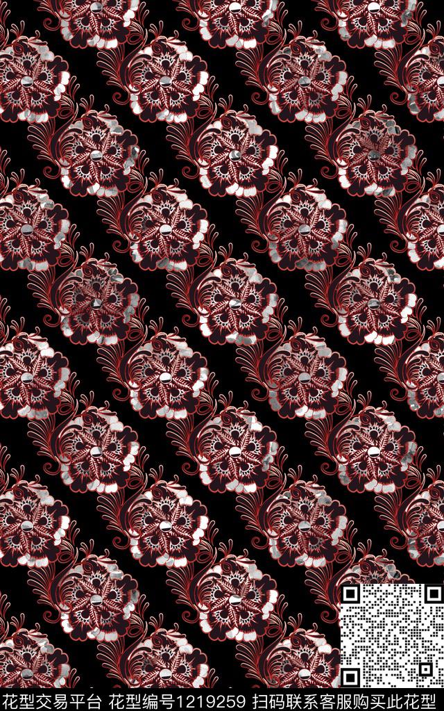 花卉黑底花卉秋冬华亿平台数码印花华亿平台下载（图片编号: 1219259） - 瓦栏（Walan）