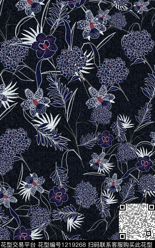 花卉小碎花黑底花卉数码印花华亿平台下载（图片编号: 1219268） - 瓦栏（Walan）