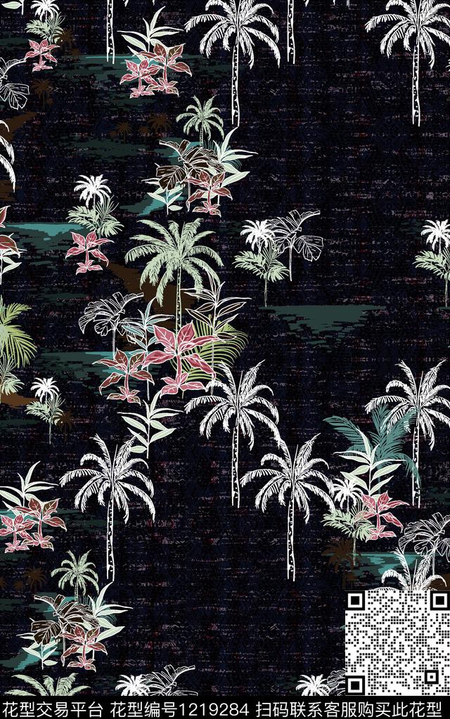 椰子树花卉肌理数码印花华亿平台下载（图片编号: 1219284） - 瓦栏（Walan）