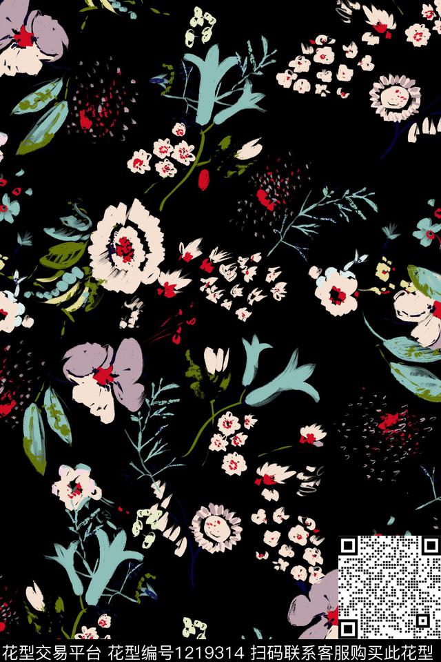 抽象花卉大牌风数码印花华亿平台下载（图片编号: 1219314） - 瓦栏（Walan）