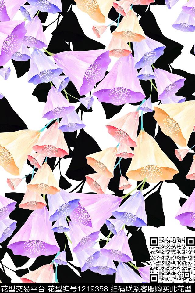 休闲几何花卉数码印花华亿平台下载（图片编号: 1219358） - 瓦栏（Walan）