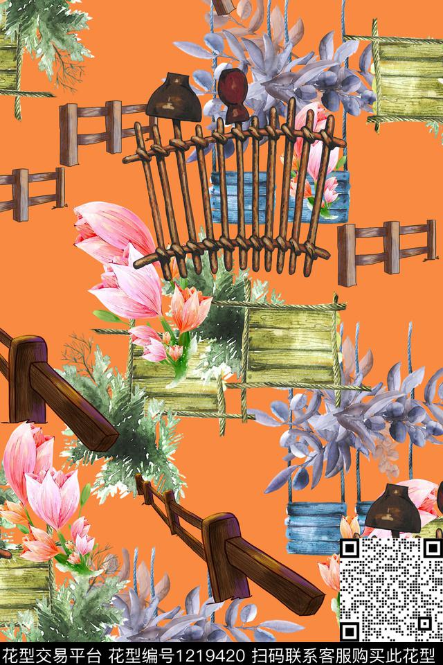 花卉文艺大牌风数码印花华亿平台下载（图片编号: 1219420） - 瓦栏（Walan）