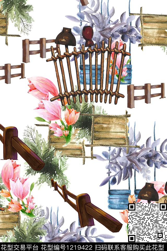 花卉文艺大牌风数码印花华亿平台下载（图片编号: 1219422） - 瓦栏（Walan）