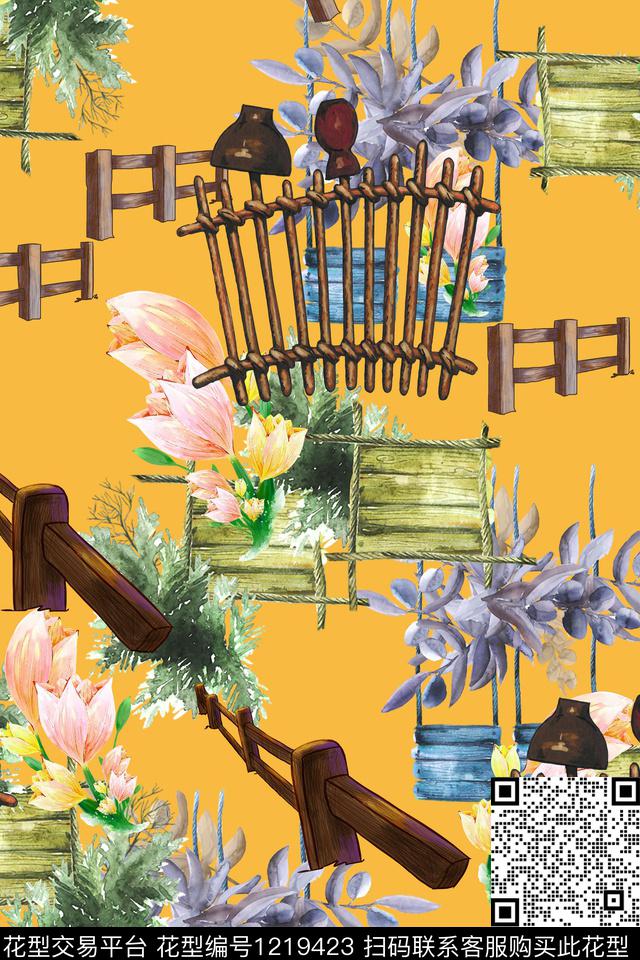 花卉文艺大牌风数码印花华亿平台下载（图片编号: 1219423） - 瓦栏（Walan）